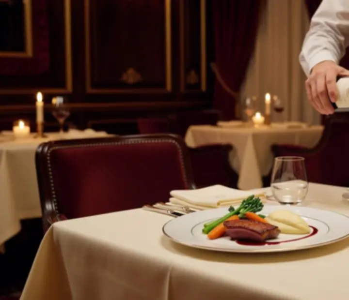 Assiette gastronomique accompagnée d’un verre de vin soigneusement accordé