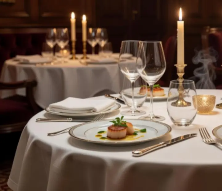 Table gastronomique élégante dressée dans un restaurant haut de gamme