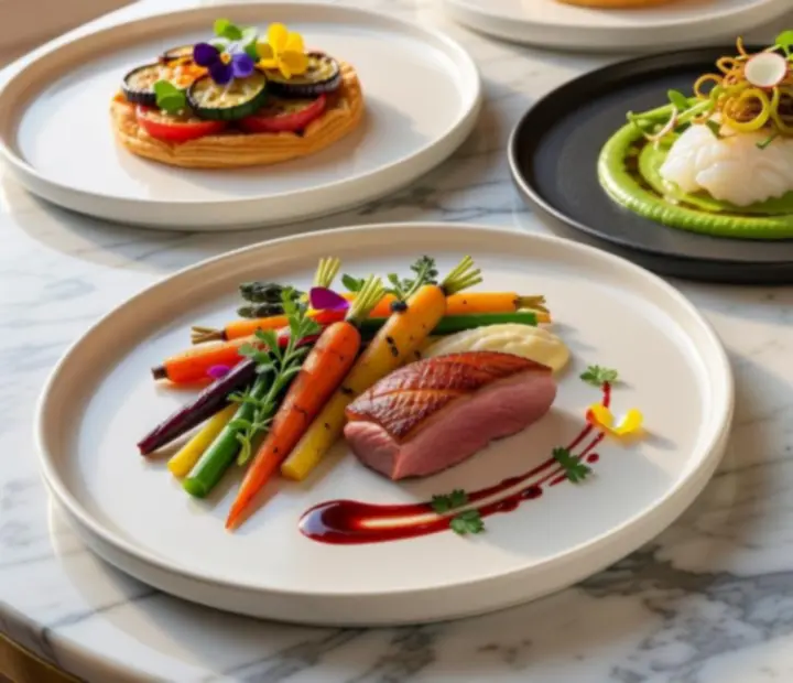 Plats gastronomiques dressés avec élégance