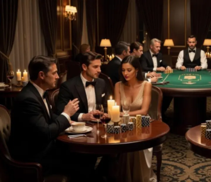 Salle de restaurant chic avec tables de poker dans une ambiance feutrée