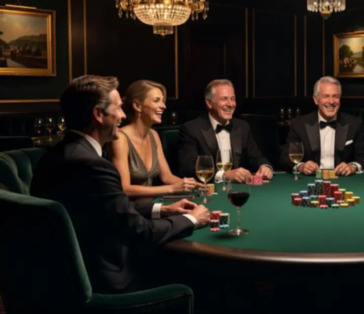 Soirée poker VIP dans un salon élégant avec jetons symboliques